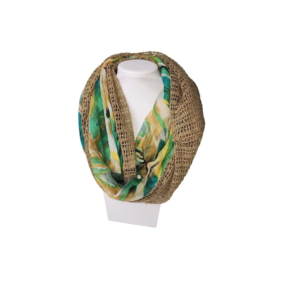 Unbranded Infinity Scarf‎ Women OS Green Gold Abstract Mesh Sequin Loop Scarf